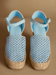 Russell & Bromley Blue Hale Weave Crochet Espadrille Wedges - Image 3 of 7