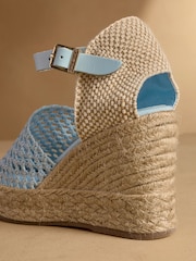 Russell & Bromley Blue Hale Weave Crochet Espadrille Wedges - Image 6 of 7