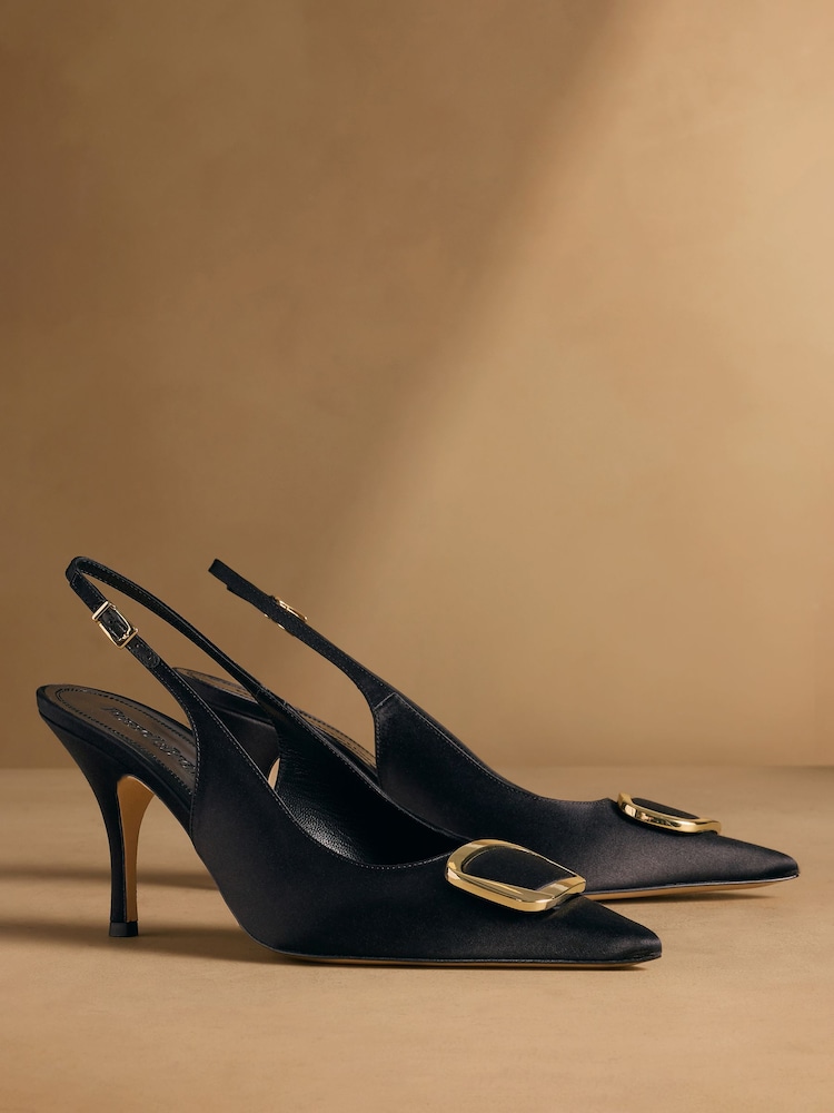 Russell & Bromley Black Satin Hillcliffe Slingback High Heeled Courts - Image 1 of 7