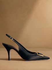 Russell & Bromley Black Satin Hillcliffe Slingback High Heeled Courts - Image 2 of 7