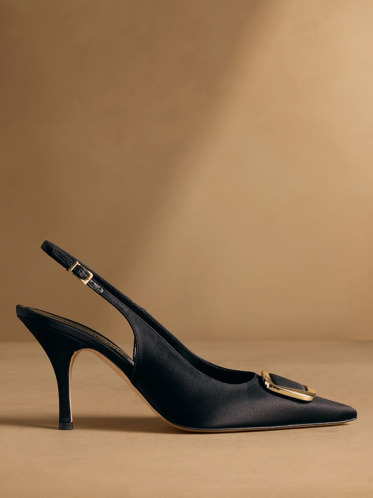 Russell & Bromley Black Satin Hillcliffe Slingback High Heeled Courts - Image 2 of 7