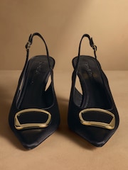 Russell & Bromley Black Satin Hillcliffe Slingback High Heeled Courts - Image 3 of 7