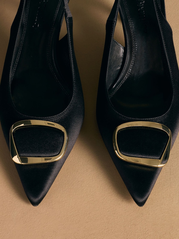 Russell & Bromley Black Satin Hillcliffe Slingback High Heeled Courts - Image 7 of 7