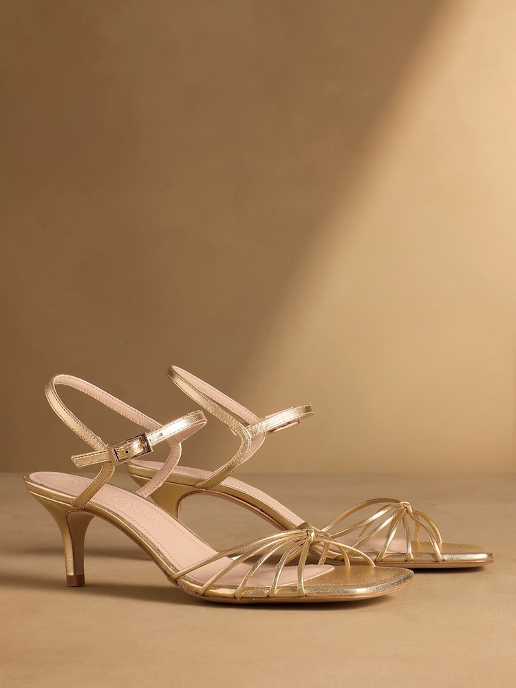 Russell & Bromley Gold Superstow Mid Strappy Heeled Sandals - Image 1 of 7