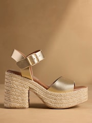 Russell & Bromley Gold Satley Espadrille Heeled Sandals - Image 1 of 7