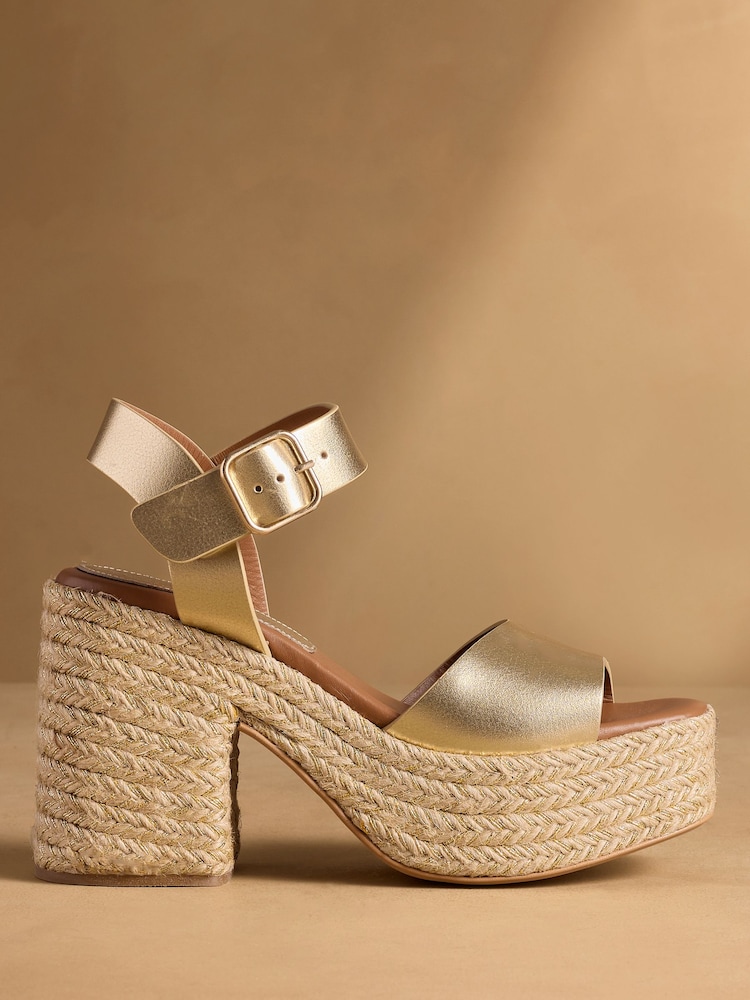 Russell & Bromley Gold Satley Espadrille Heeled Sandals - Image 1 of 7 Russell & Bromley Gold Satley Espadrille Heeled Sandals - Image 1 of 7