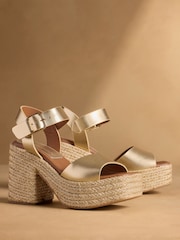 Russell & Bromley Gold Satley Espadrille Heeled Sandals - Image 2 of 7