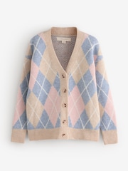 Laura Ashley Blue/Pink Argyle V-Neck Boyfriend Cardigan - Image 4 of 6