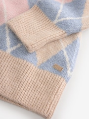 Laura Ashley Blue/Pink Argyle V-Neck Boyfriend Cardigan - Image 5 of 6