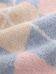 Laura Ashley Blue/Pink Argyle V-Neck Boyfriend Cardigan - Image 6 of 6