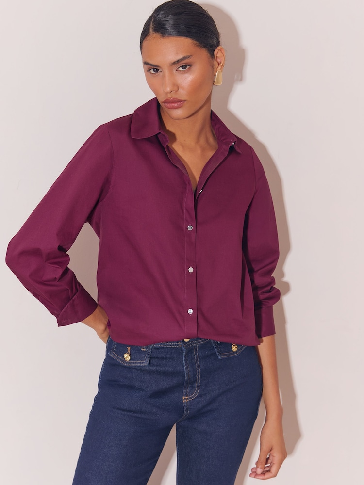 Lipsy Burgundy Red Poplin Shirt - Image 1 of 4 Lipsy Burgundy Red Poplin Shirt - Image 1 of 4