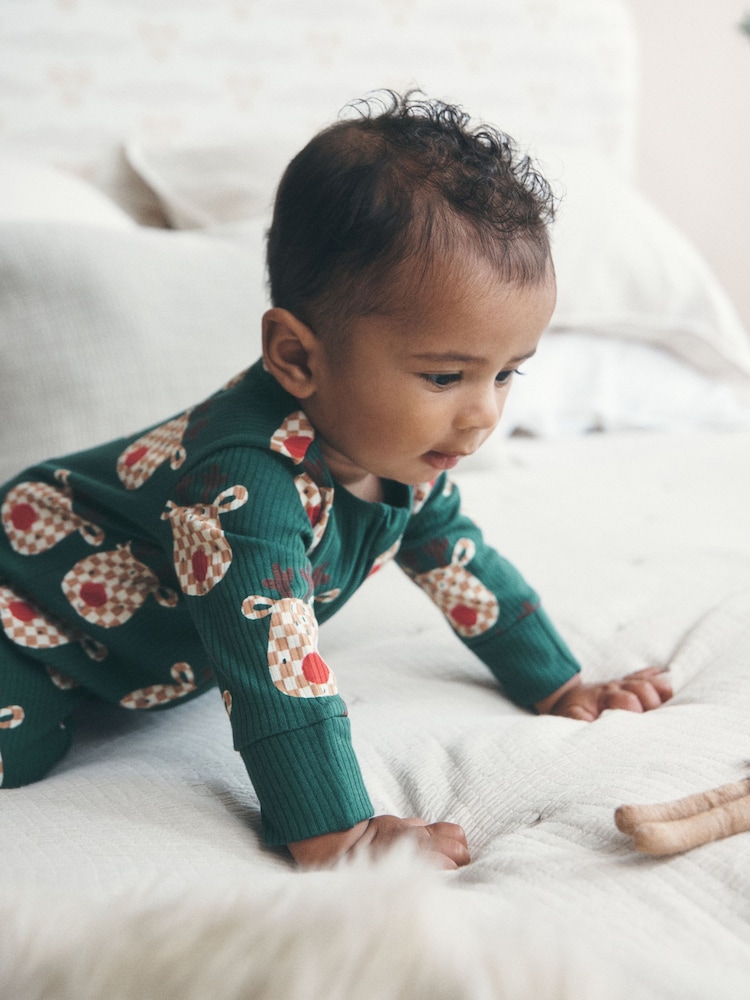 Green Reindeer Christmas Two Way Zip Sleepsuit (0mths-3yrs) - Image 2 of 10 Green Reindeer Christmas Two Way Zip Sleepsuit (0mths-3yrs) - Image 2 of 10
