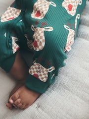 Green Reindeer Christmas Two Way Zip Sleepsuit (0mths-3yrs) - Image 4 of 10