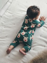 Green Reindeer Christmas Two Way Zip Sleepsuit (0mths-3yrs) - Image 5 of 10