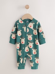 Green Reindeer Christmas Two Way Zip Sleepsuit (0mths-3yrs) - Image 6 of 10