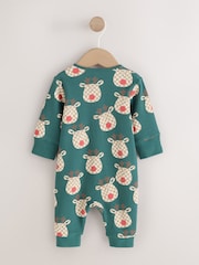 Green Reindeer Christmas Two Way Zip Sleepsuit (0mths-3yrs) - Image 7 of 10