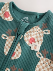 Green Reindeer Christmas Two Way Zip Sleepsuit (0mths-3yrs) - Image 8 of 10