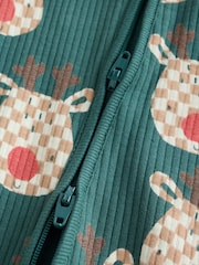 Green Reindeer Christmas Two Way Zip Sleepsuit (0mths-3yrs) - Image 9 of 10