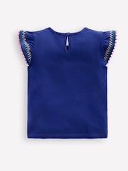 Boden Blue Flutter Sleeve Trim Top - Image 1 of 3