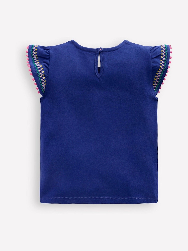 Boden Blue Flutter Sleeve Trim Top - Image 1 of 3