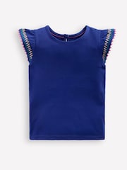 Boden Blue Flutter Sleeve Trim Top - Image 2 of 3