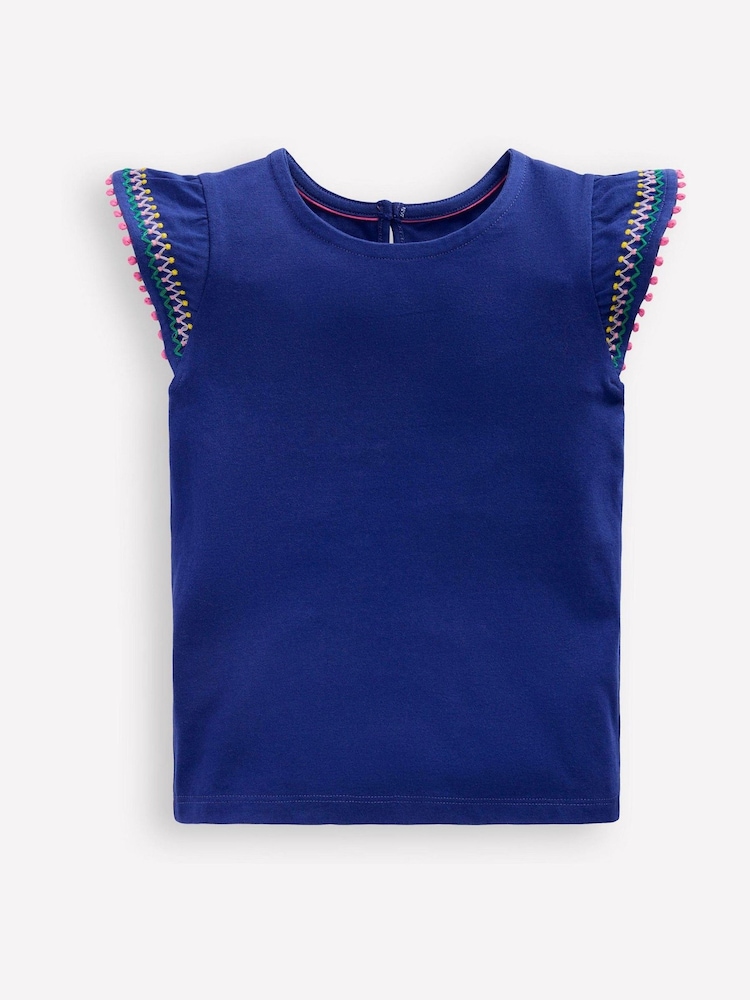 Boden Blue Flutter Sleeve Trim Top - Image 2 of 3