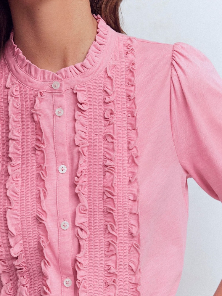 Boden Pink Eda Ruffle Front Shirt - Image 2 of 6