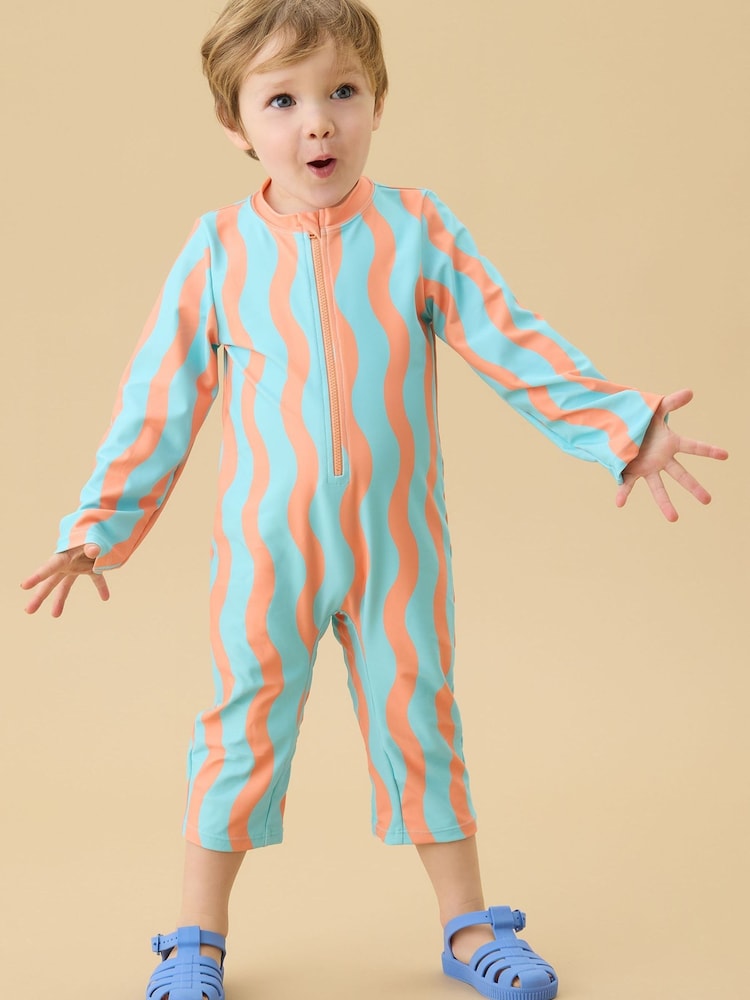 ターコイズ オレンジ - KIDLY by MORI フロントジップ UVカット 水着 - 画像 1 / 4 ターコイズ オレンジ - KIDLY by MORI フロントジップ UVカット 水着 - 画像 1 / 4