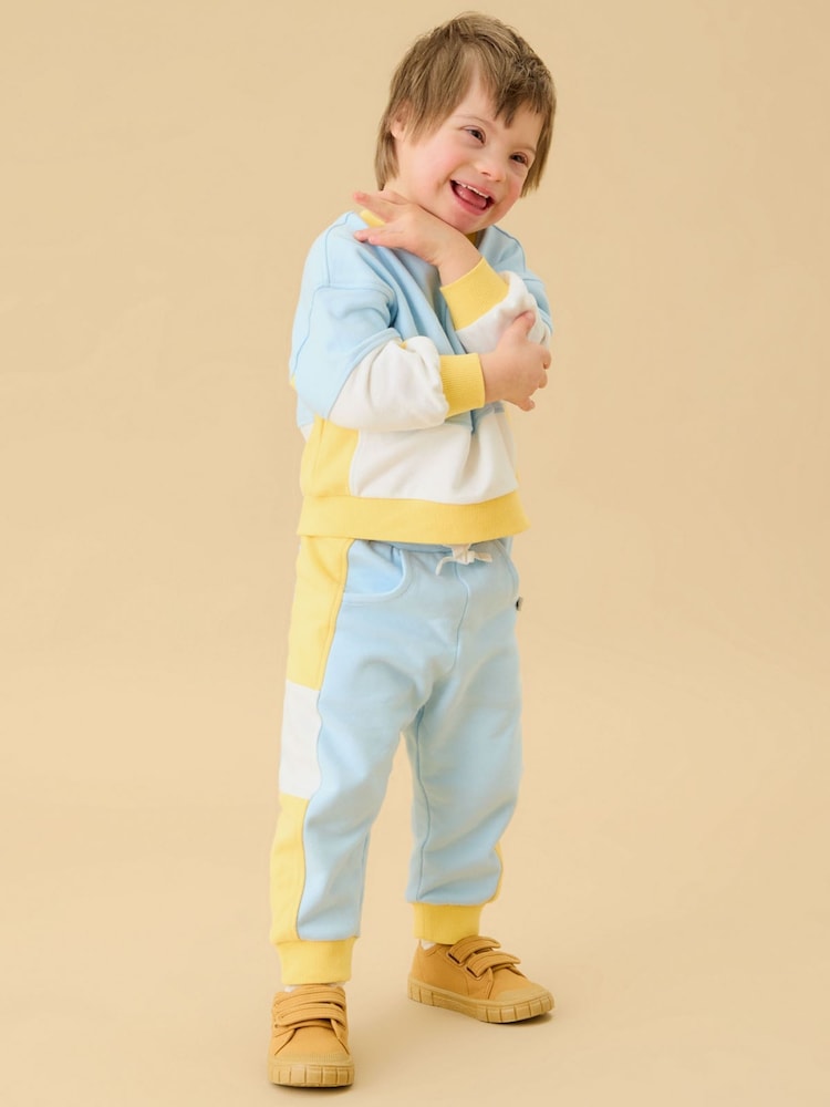 KIDLY by MORI Yellow Colourblock Soft Cotton Joggers - Image 1 of 3