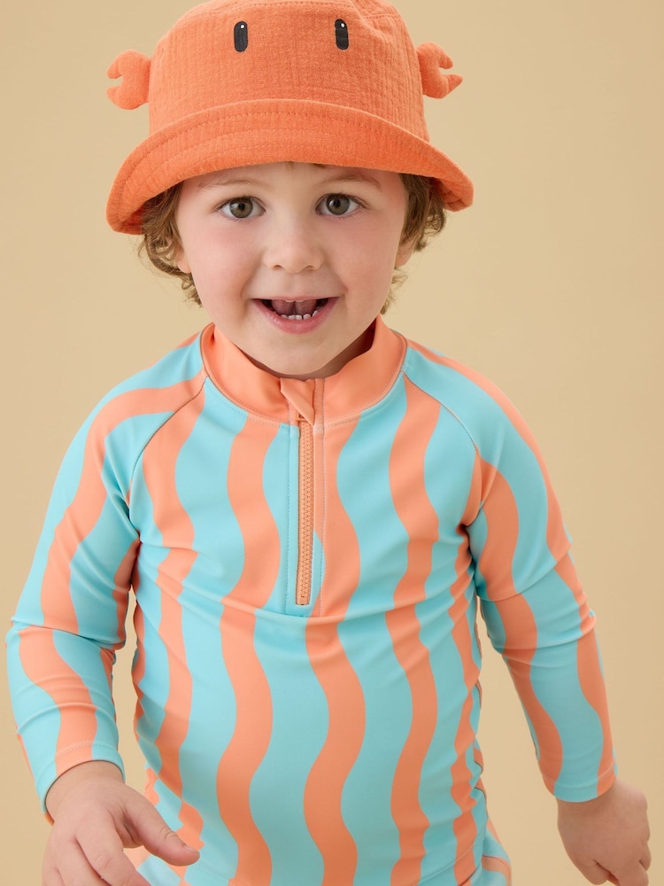 KIDLY by MORI Turquiose Orange Sunsafe Zip Rash Vest - Image 2 of 5 KIDLY by MORI Turquiose Orange Sunsafe Zip Rash Vest - Image 2 of 5