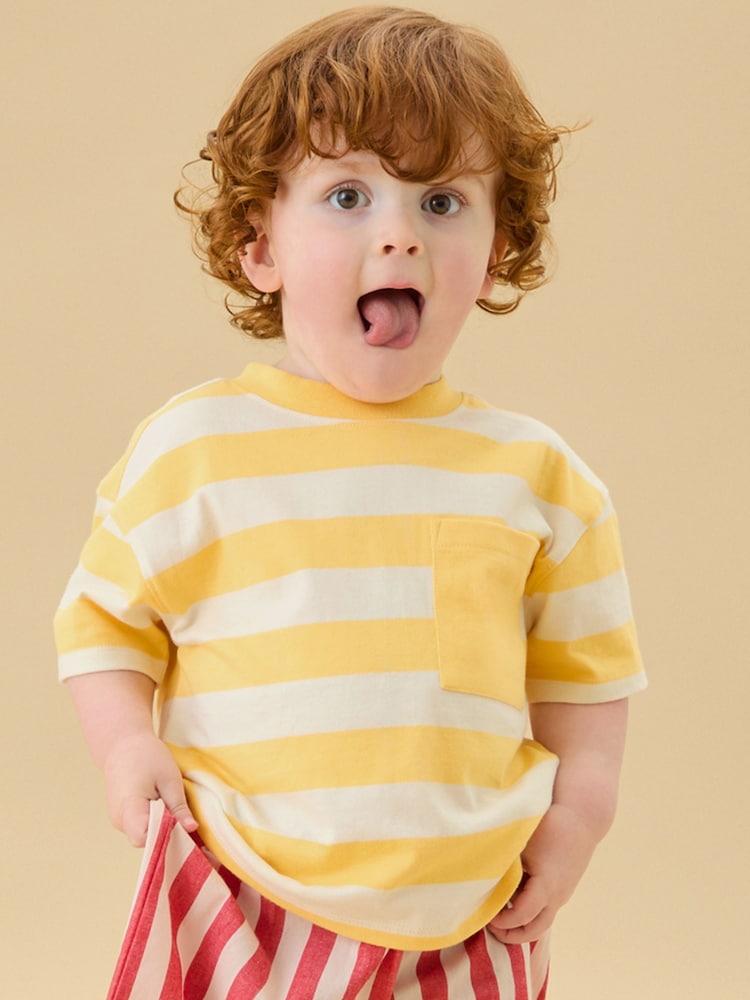 Κίτρινο - KIDLY by Mori Ριγέ απαλό βαμβακερό φαρδύ Κοντομάνικο μπλουζάκι - Εικόνα 1 από 6