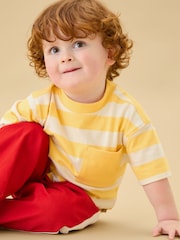 Κίτρινο - KIDLY by Mori Ριγέ απαλό βαμβακερό φαρδύ Κοντομάνικο μπλουζάκι - Εικόνα 2 από 6