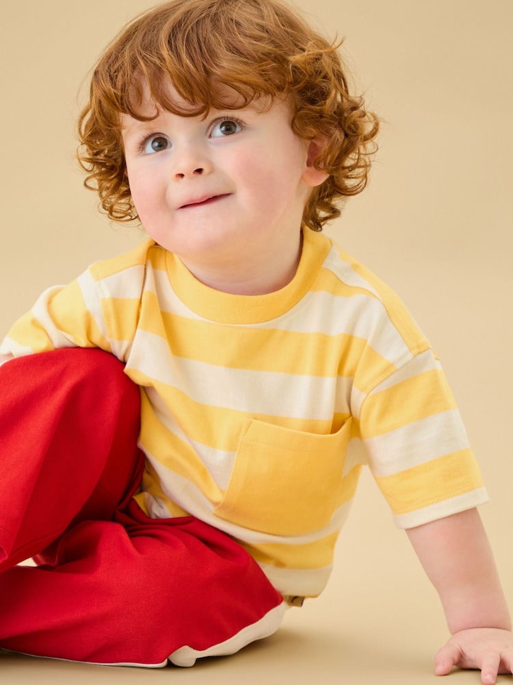 Κίτρινο - KIDLY by Mori Ριγέ απαλό βαμβακερό φαρδύ Κοντομάνικο μπλουζάκι - Εικόνα 2 από 6