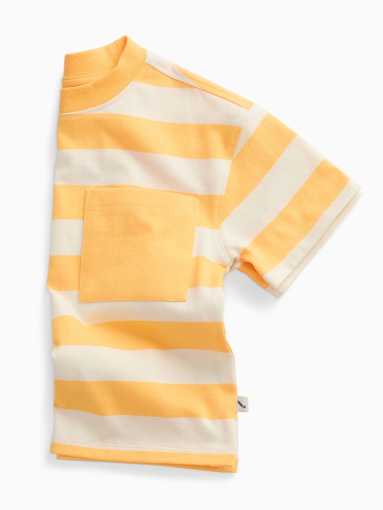 Κίτρινο - KIDLY by Mori Ριγέ απαλό βαμβακερό φαρδύ Κοντομάνικο μπλουζάκι - Εικόνα 6 από 6