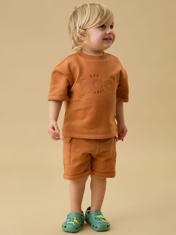 KIDLY by MORI Brown Loopback Soft Cotton Shorts With Side Pockets - Image 1 of 5 KIDLY by MORI Brown Loopback Soft Cotton Shorts With Side Pockets - Image 1 of 5