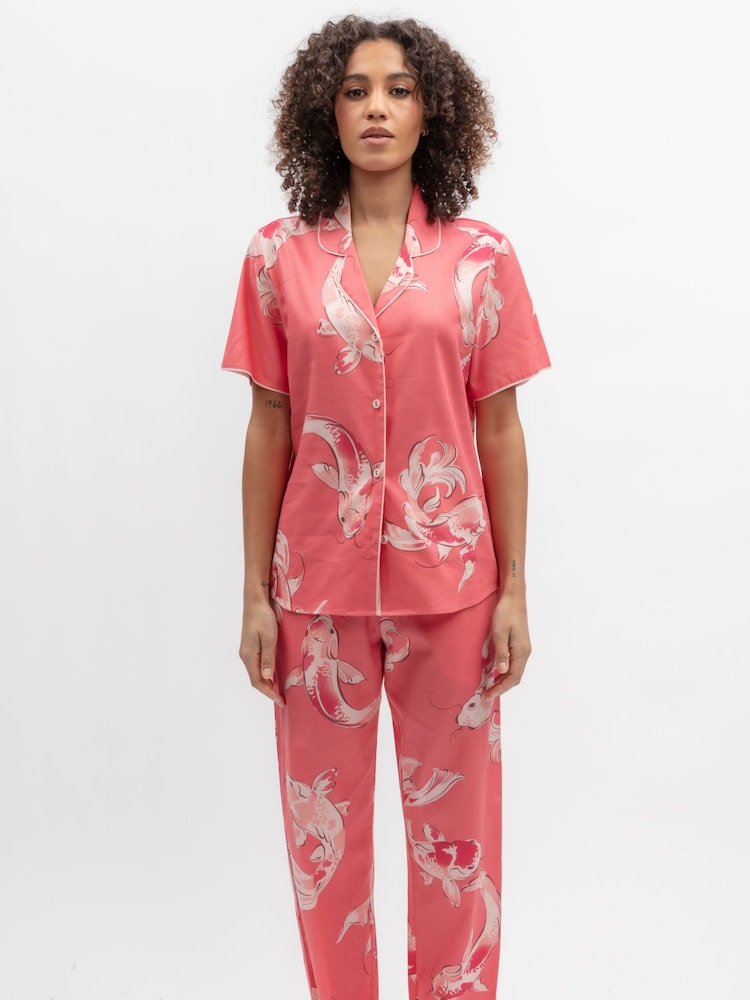 Cyberjammies Pink Koi Fish Print Short Sleeve Pyjamas Set - Image 2 of 4