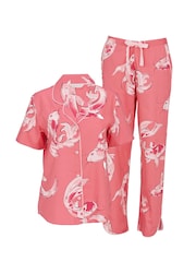 Cyberjammies Pink Koi Fish Print Short Sleeve Pyjamas Set - Image 4 of 4