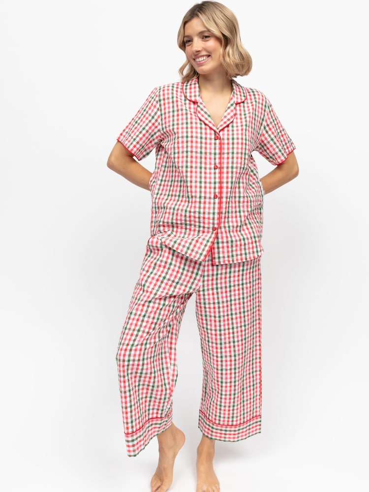 Cyberjammies Seersucker Check Short Sleeve Cropped Pyjamas Set - Imaginea 1 din 4
