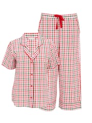 Cyberjammies Seersucker Check Short Sleeve Cropped Pyjamas Set - Imaginea 4 din 4