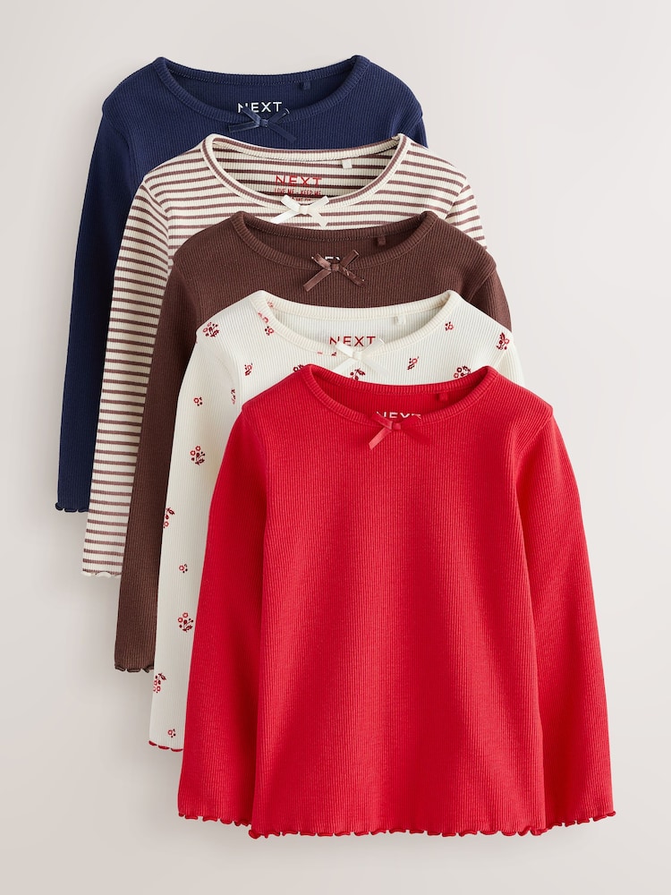 Rouge/marron/bleu marine - Hauts côtelés à manches longues 5 Pack (3mois-7ans) - Image 1 de 9