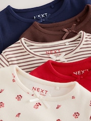 Rouge/marron/bleu marine - Hauts côtelés à manches longues 5 Pack (3mois-7ans) - Image 9 de 9