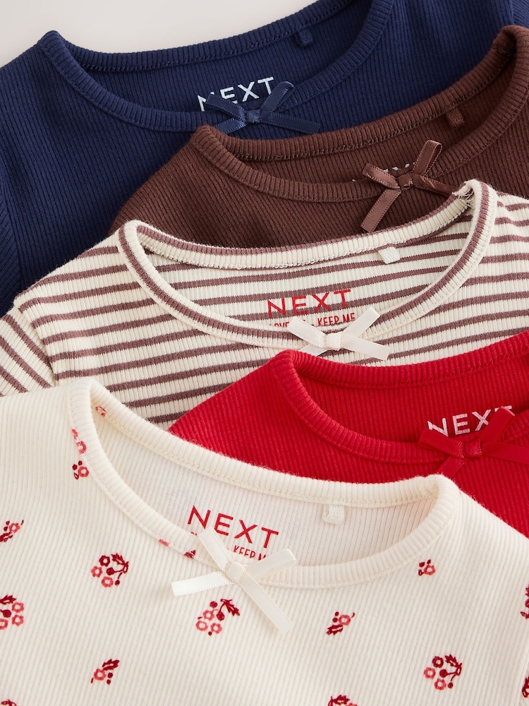 Rouge/marron/bleu marine - Hauts côtelés à manches longues 5 Pack (3mois-7ans) - Image 9 de 9