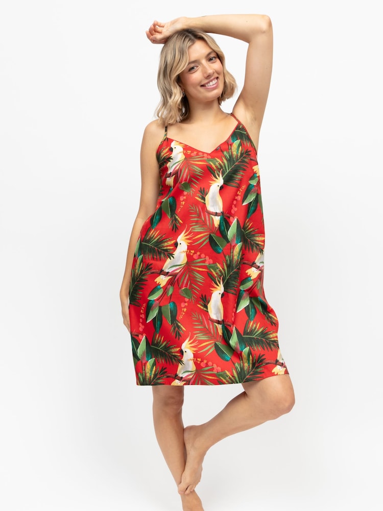 Cyberjammies Red Bird Print Strappy Short Nightdress - Image 2 of 4 Cyberjammies Red Bird Print Strappy Short Nightdress - Image 2 of 4