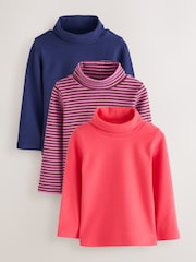 Navy/ Grey/ Purple Long Sleeve Roll Neck Top 3 Pack (3mths-7yrs) - Image 1 of 7