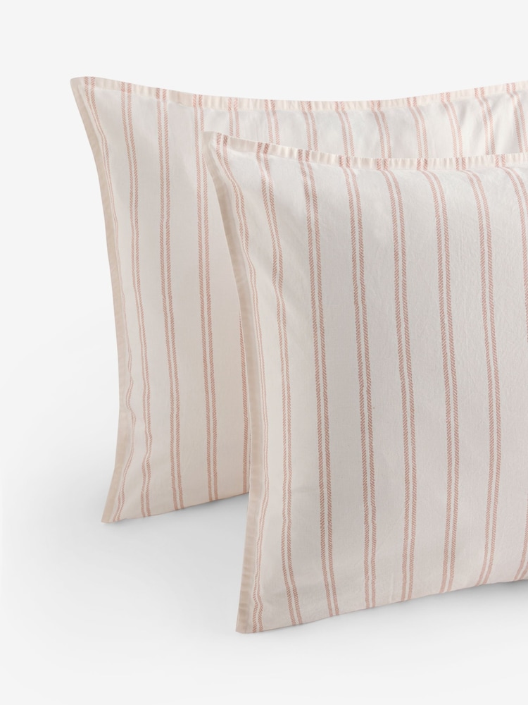 Laura Ashley Plaster Pink Henley Stripe 100% Cotton Pillowcases - Image 4 of 4