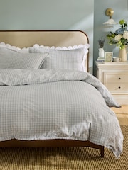 Laura Ashley Chalk Blue Cresswell Gingham Mini Frill 100% Cotton Duvet Cover and Pillowcase Set - Image 1 of 5