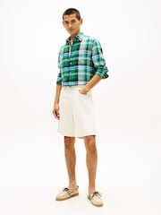 Tommy Hilfiger Green Regular Fit Madras Check Pure Linen Shirt - Image 2 of 5