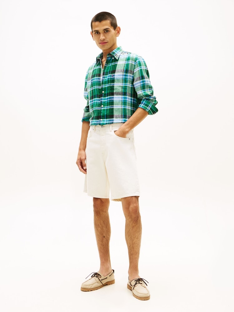 Tommy Hilfiger Green Regular Fit Madras Check Pure Linen Shirt - Image 2 of 5 Tommy Hilfiger Green Regular Fit Madras Check Pure Linen Shirt - Image 2 of 5