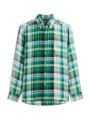 Tommy Hilfiger Green Regular Fit Madras Check Pure Linen Shirt - Image 5 of 5