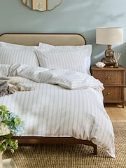 Laura Ashley Chalk Blue Henley Stripe 100% Cotton Duvet Cover and Pillowcase Set - Image 1 of 5